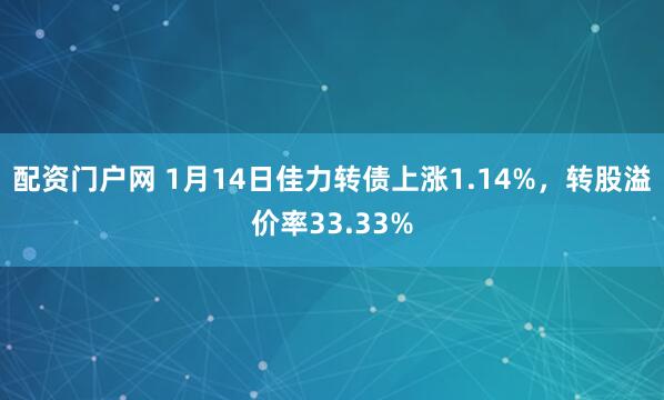 配资门户网 1月14日佳力转债上涨1.14%，转股溢价率33.33%